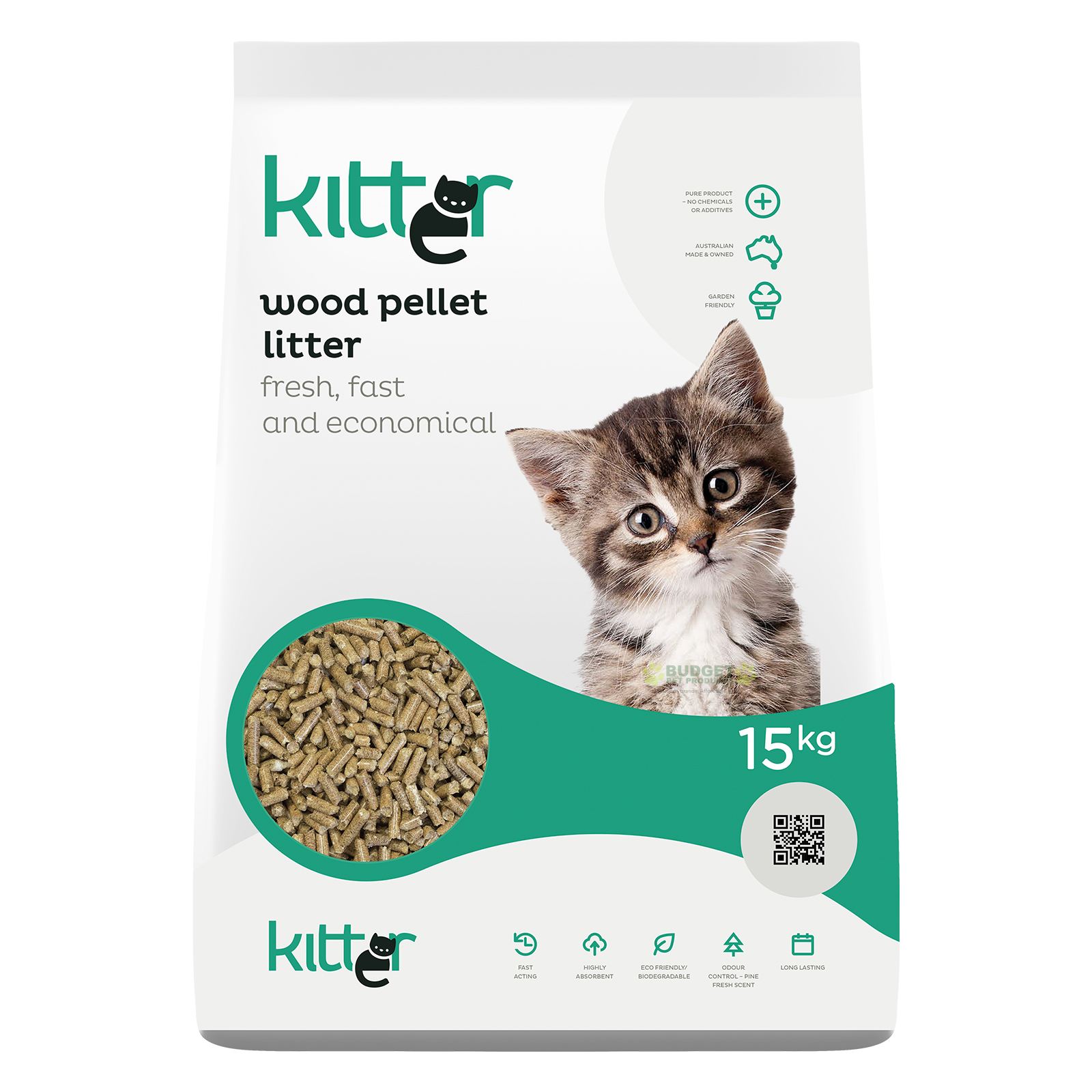 Kitter Wood Pellet Cat Litter 15kg - $20.50