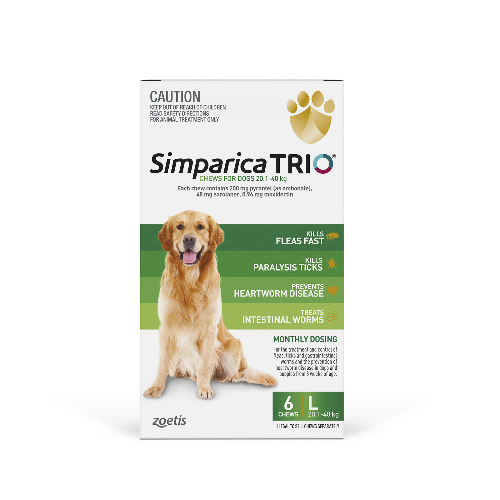 Simparica TRIO For Dogs 20 1 40kg Green Large 6 Chews 96 99
